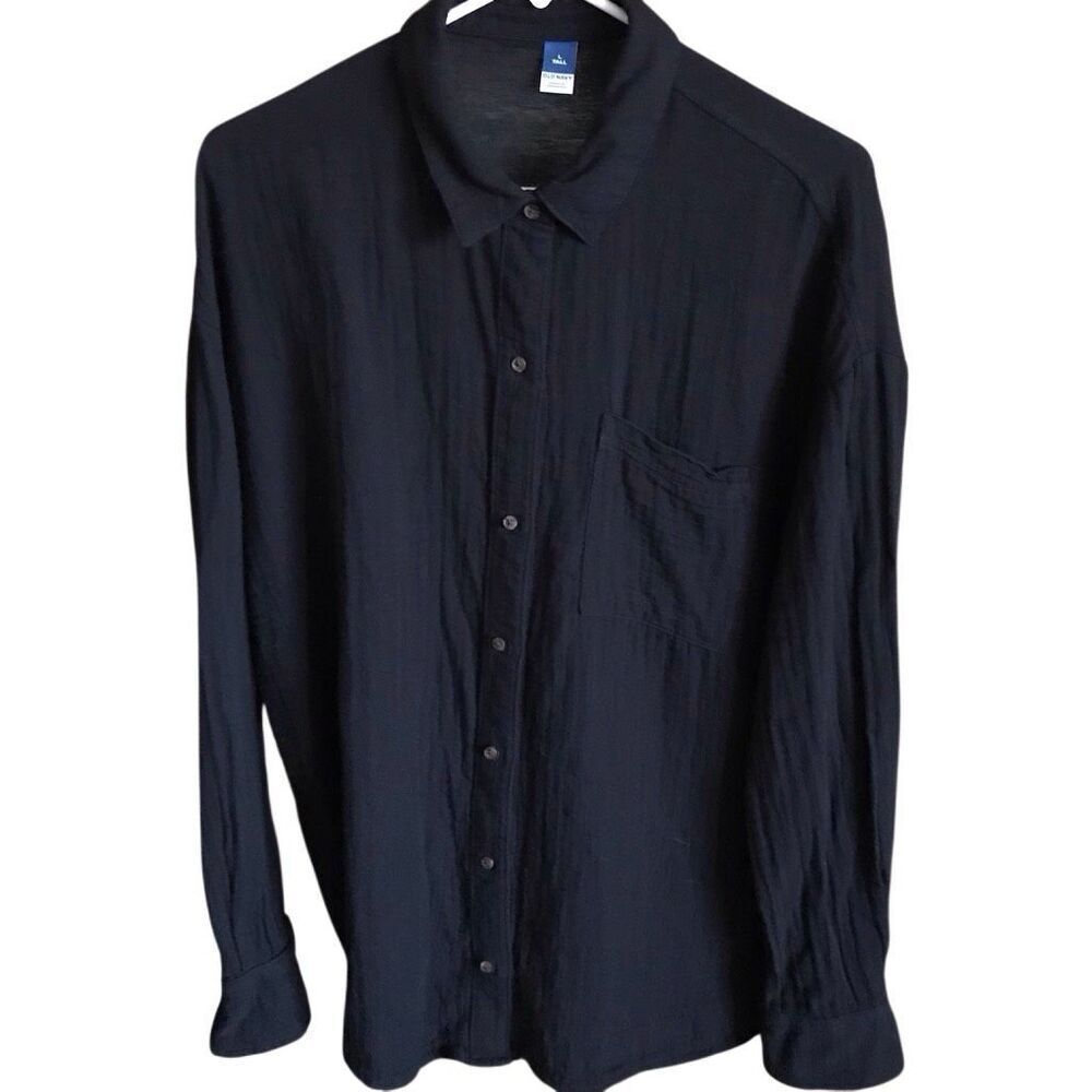 Old Navy Size Large Tall black shirt top blouse long sleeve cotton button down